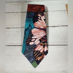 Vintage Del Cino Watercolor Style Butterfly Print Tie, Business Casual, Office